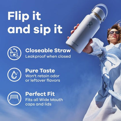 Hydro Flask Water Bottle - Insulated Stainless Steel with Wide Mouth Flex Straw Lid | 32 Oz Tonal Agave
