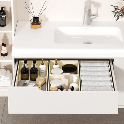 DIMJ Drawer Organizer - 12 Pack Foldable Fabric Storage Bins for Clothes | Beige Dresser Dividers