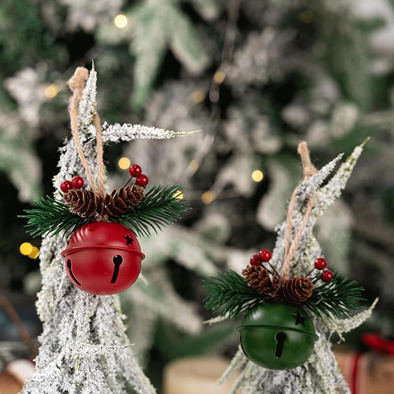5-Pack Christmas Bell Ornaments Set for Tree, Wreath, Window & Mantel - Red, Green, Gold & White