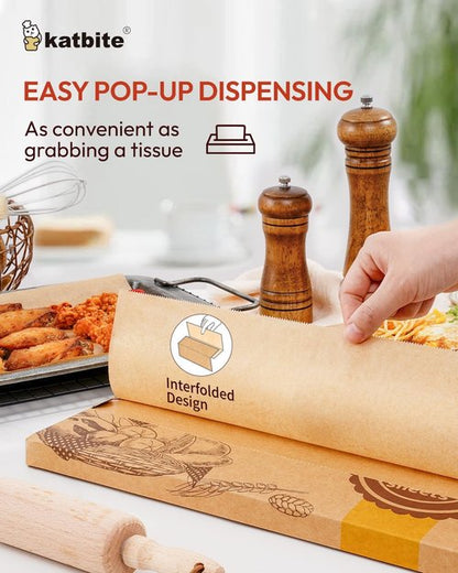 Katbite 135 Pcs Pop-Up Parchment Paper Sheets - Heavy Duty Non-Stick 10x15 In Unbleached Baking Paper