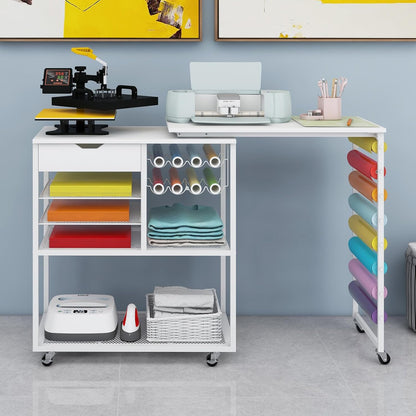 PUNCIA Heat Press Stand - 360° Rotating Craft Cart Table for Cricut | Vinyl Roll Holder & Storage Solution