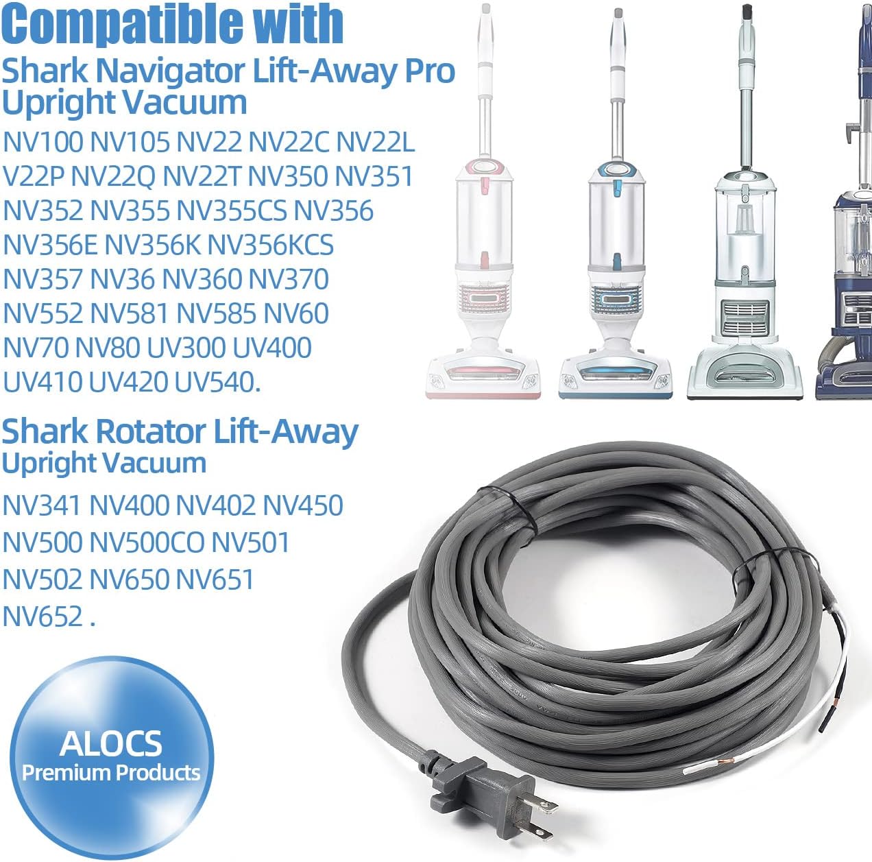 Shark Power Cord - 36ft Replacement for Navigator & Rotator Lift-Away Vacuum Models