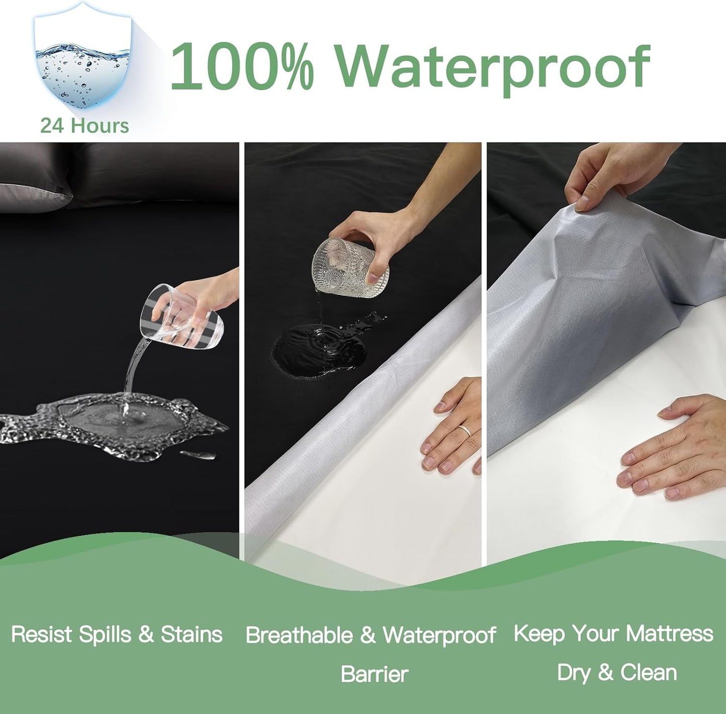 Sufdari Waterproof Mattress Protector - Noiseless Queen Size Cover with 18" Deep Pocket | Bed Bug Proof & Machine Washable Black