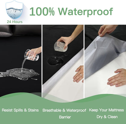 Sufdari Waterproof Mattress Protector - Noiseless Queen Size Cover with 18" Deep Pocket | Bed Bug Proof & Machine Washable Black