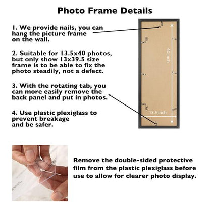JCJMY 13.5x40 Picture Frame Black for Poster Photo Panoramic Picture, Horizontal and Vertical Formats for Wall Hanging, 13.5 x 40 inch Wall Gallery Photo Frame for 13.5 by 40 Photos Posters,Black