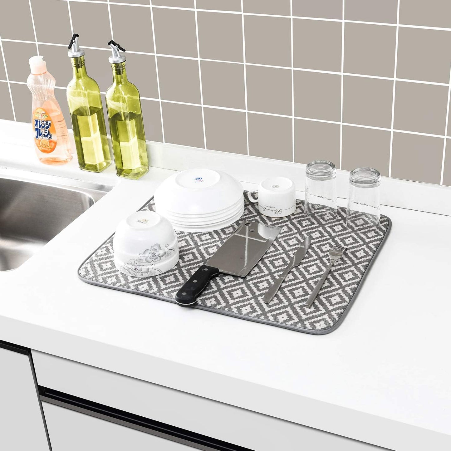 Subekyu Dish Drying Mat - Ultra Absorbent Microfiber Drainer Mats | 2 Pack, 19.2" x 15.8" (Rhombus)