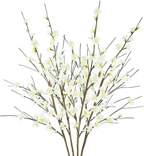 Krissing Cherry Blossom Branches - 39” Tall Artificial White Flowers for Home & Wedding Decor