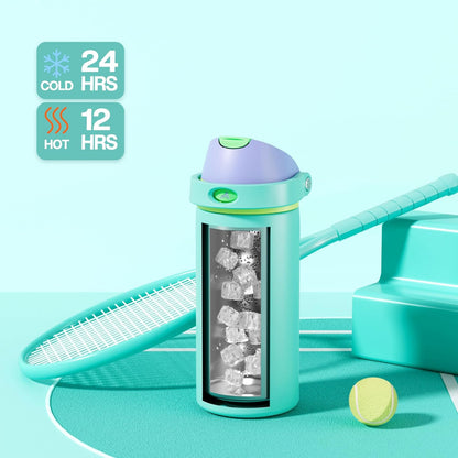 POWCAN 18 oz Insulated Water Bottle - 2-in-1 Push-Button Spout & Quick-Flip Straw | Leakproof, Cold for 24Hrs, Fits Car Cup Holder, Stainless Steel (Sea Princess)