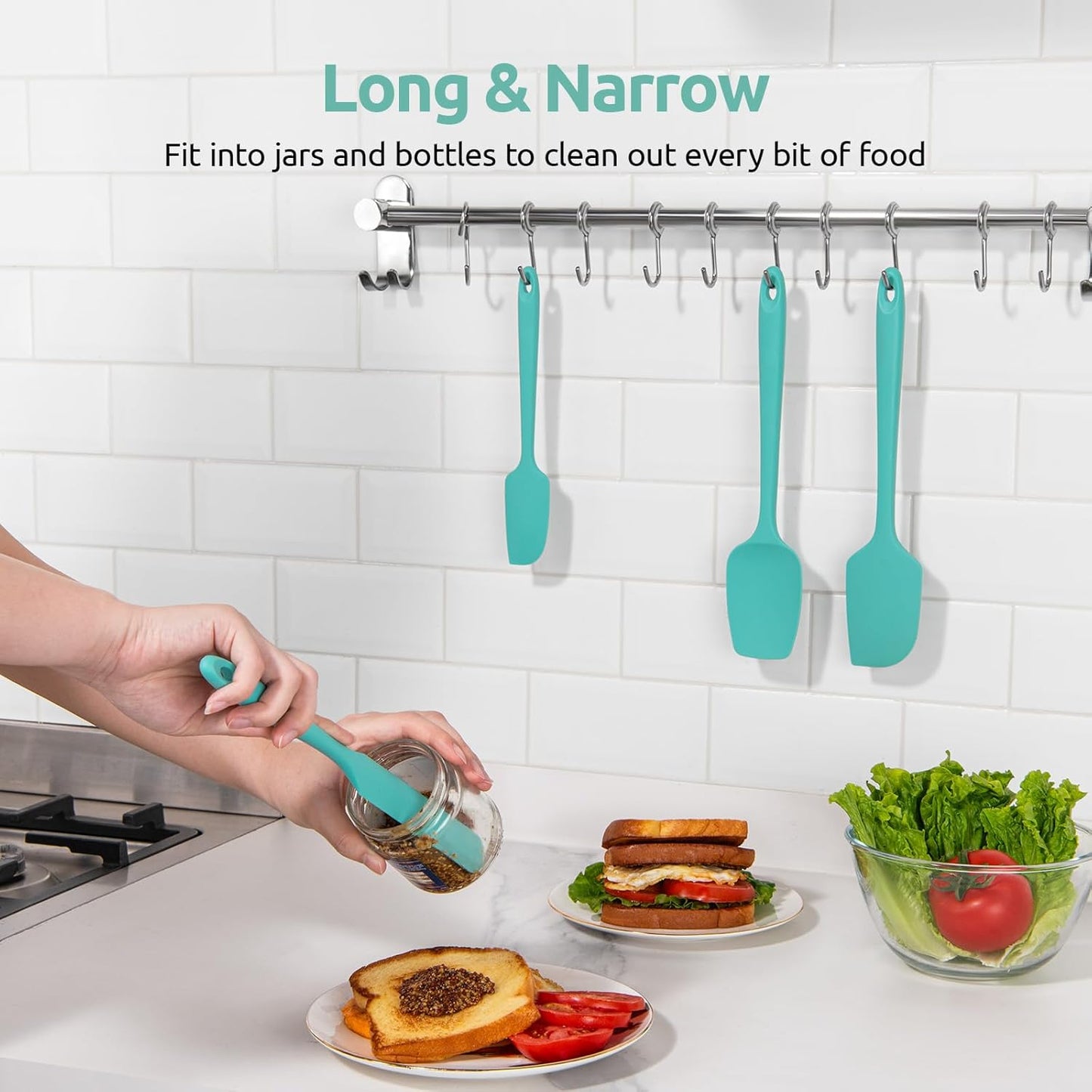 U-Taste Silicone Spatula Set - 600°F Heat Resistant Kitchen Tools | Teal/Aqua Sky Color