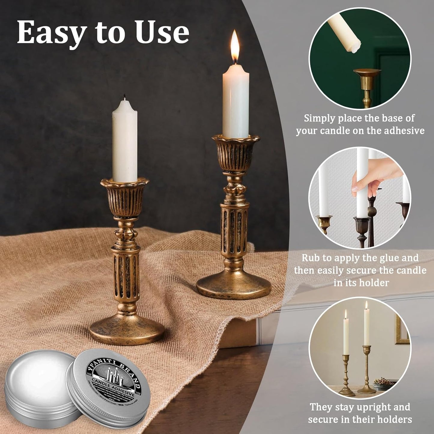 Skiennix Candle Adhesive - 3 oz Taper Candle Glue for Secure Hold | Essential Candle Accessory