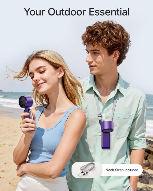 Bearwind Portable Handheld Turbo Fan - 5 Gear High Speed 4000mAh Rechargeable Mini Personal Hand Fan Blow Cold Air, Battery Operated Travel Essentials, Beach Vacation, Gifts for Women, Men (Purple)