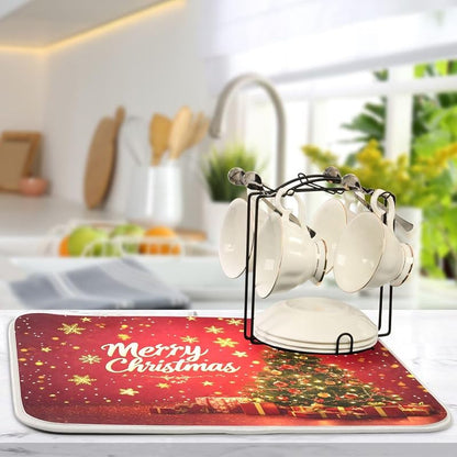Christmas Dish Drying Mat 18x24in - Quick-Absorb Dish Rack Pad for Kitchen (Variation: Christmas #9+18x24in)