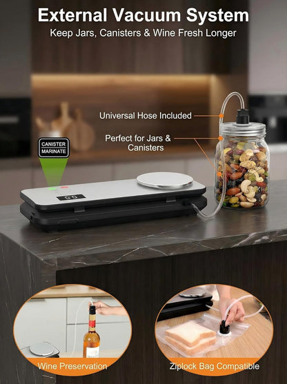 Skiennix Vacuum Sealer - 90kPA Powerful Food Saver with Digital Scale & 12-in-1 Modes | Includes 10 Bags & 1 Roll