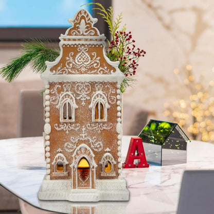 Braxio Gingerbread House Decoration with LED Light - Festive Indoor Holiday Decor, 6.5 x 5.5 x 13.5 Inch