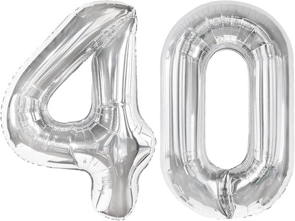 Silver Number 40 Balloon - 40 Inch Giant Foil Balloon for 40th Birthday Party Decorations