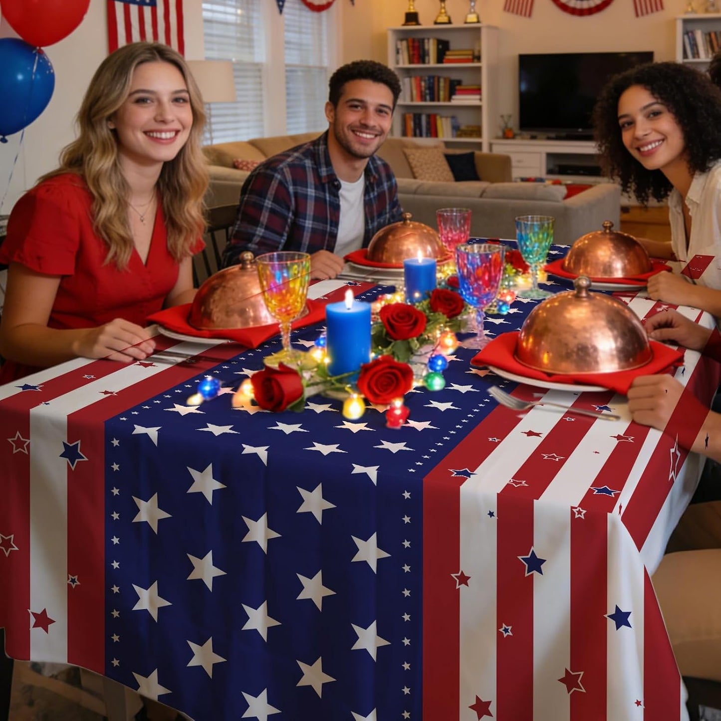 Skiennix 6 Pack Patriotic Disposable Tablecloths - 54" x 108" American Flag Design for Memorial Day Parties