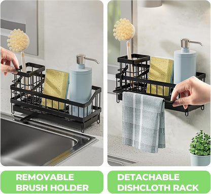 Sink Caddy Kitchen Organizer - Wall-Mounted Sponge Holder & Brush Storage | Rustproof 304 Stainless Steel