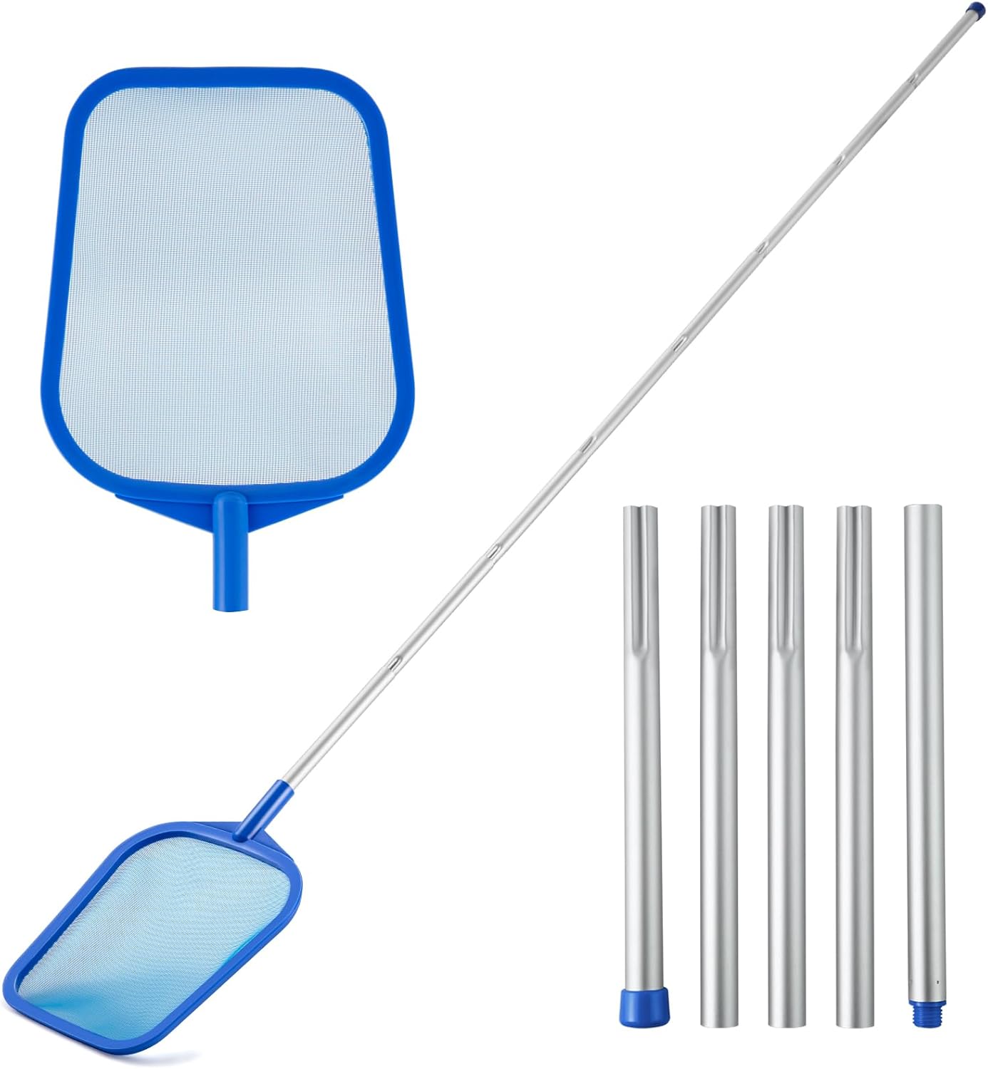 Pool Skimmer | Adjustable Telescopic Aluminum Pole (23''-60'') - Ultra Fine Mesh Net for Pools & Spas