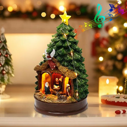 Innodept12 Christmas Tree Rotating Nativity Scene Figurines - Animated Holiday Decoration with Music & Collectible Tabletop Design, 9.84" Tall