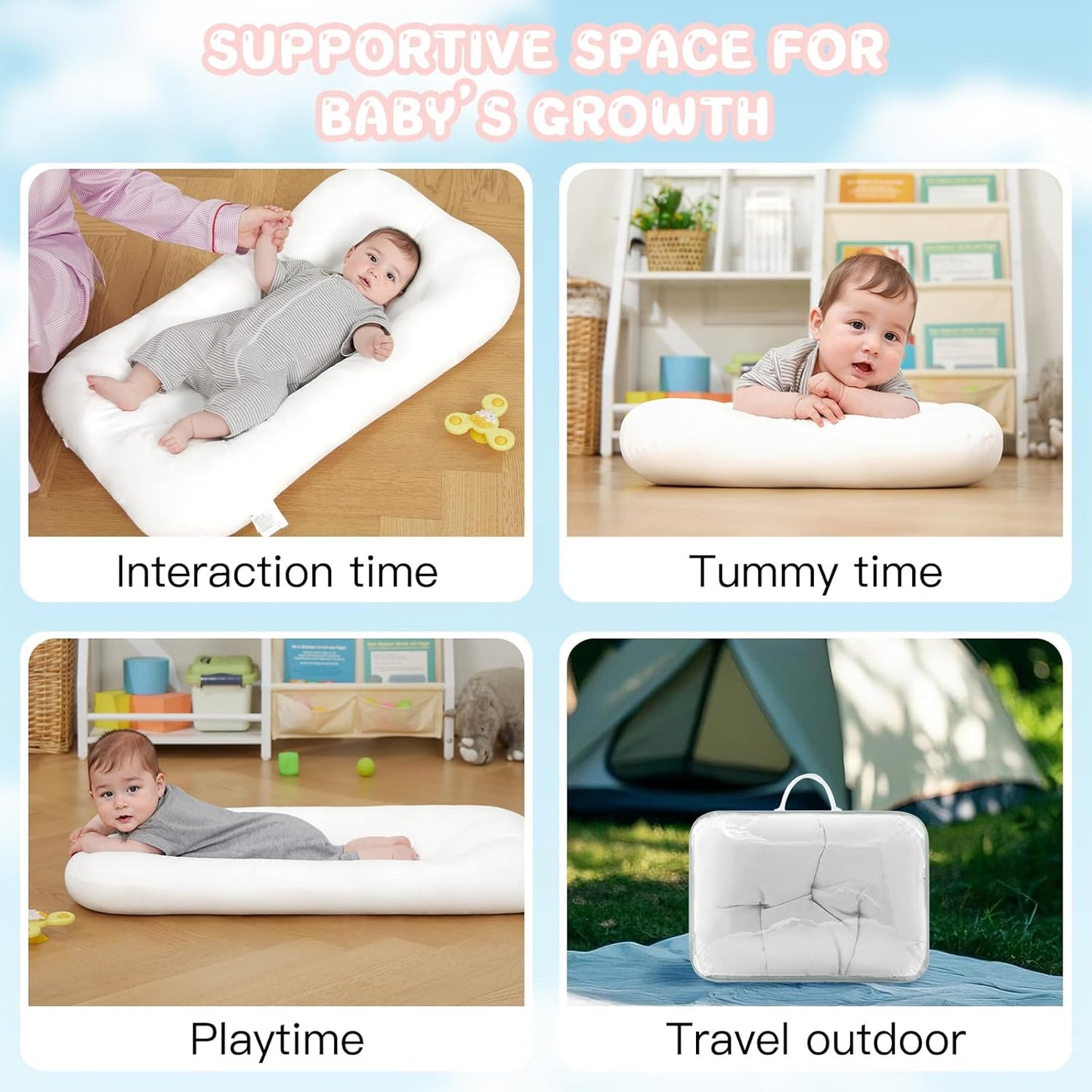 Baby Lounger - Bionic Design Organic Cotton Infant Lounger | Soft & Breathable for 0-18 Months (White)