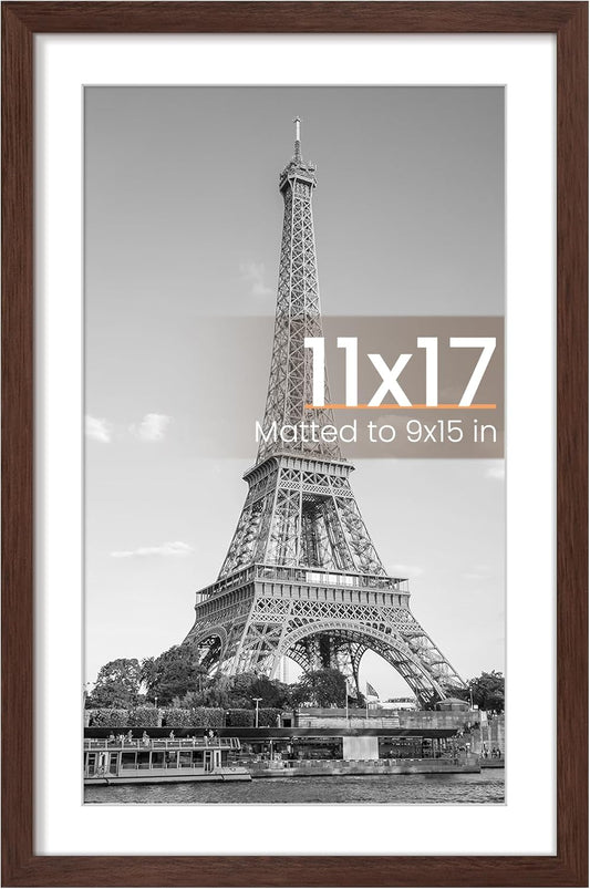 Upsimples 11x17 Picture Frame - Versatile Wall Hanging for 9x15 or 11x17 Photos - Brown, 1 Pack