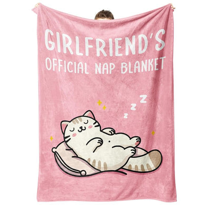 Girlfriend Gift Blanket - 80x60 in Pink Nap Cartoon Cats Cozy Throw
