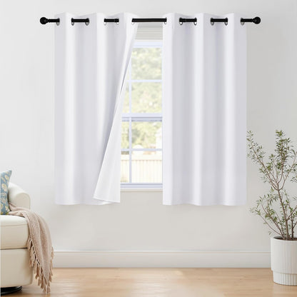 NICETOWN 100% Blackout Window Curtain Panels - Thermal Insulated Drapes, Snow White, 42" Wide, 50" Length, Set of 2