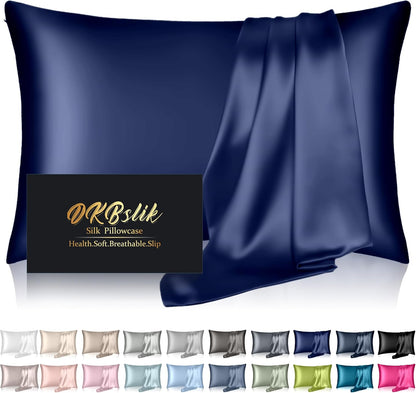 Mulberry Silk Pillowcase by Skiennix - Anti-Acne Cooling Sleep Cover | Standard Size, Navy Blue