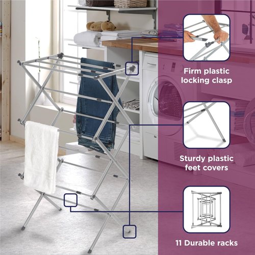 BLACK+DECKER Expandable Collapsible Clothes Drying Rack - Oversized for Air Drying Laundry | Grey