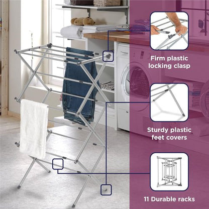 BLACK+DECKER Expandable Collapsible Clothes Drying Rack - Oversized for Air Drying Laundry | Grey