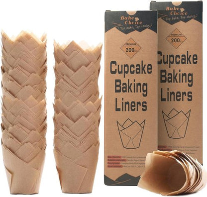 Bake Choice 400pcs Natural Tulip Cupcake Liners - Unbleached European Parchment Paper Muffin Wrappers for Parties & Holidays