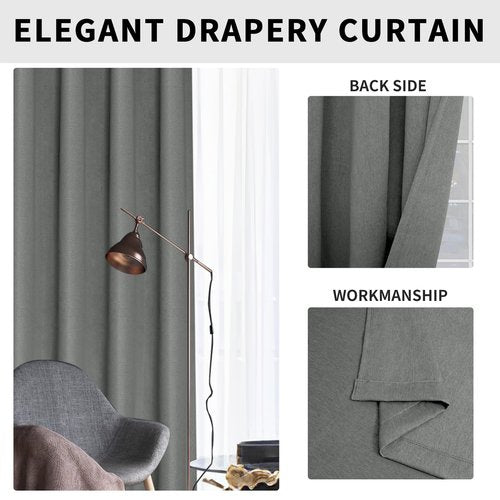 Easy-Going Linen Look Blackout Curtain Grommet Window Curtain Drapes for Bedroom, Living Room Thermal Insulated Room Darkening (2 Panels, 52x84 inch, Grey)
