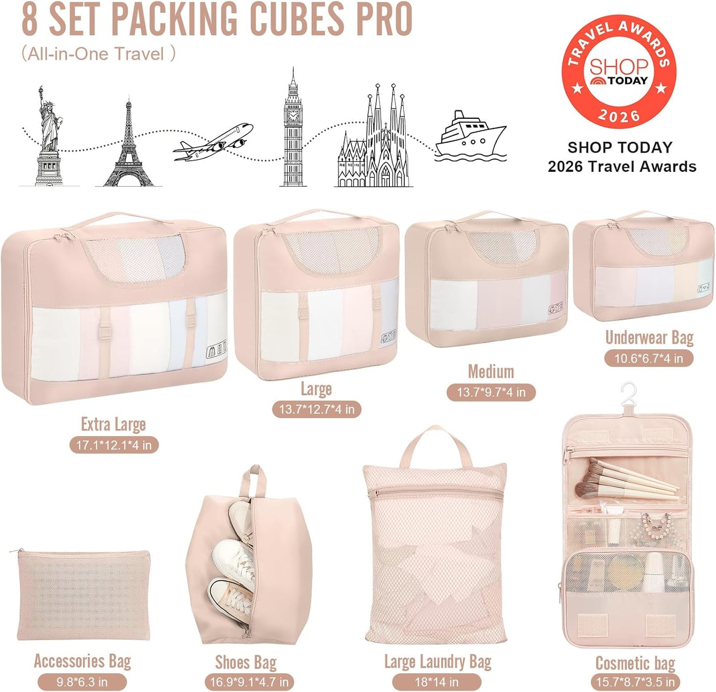 Veken Packing Cubes Set - Travel Essentials for Beach Vacations | Suitcase Organizer with Hanging Toiletry Bag