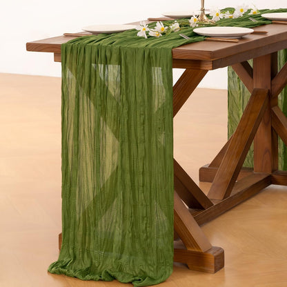 Socomi Cheesecloth Table Runner - 120 Inch Boho Rustic Green for Weddings, Parties & Home Decor