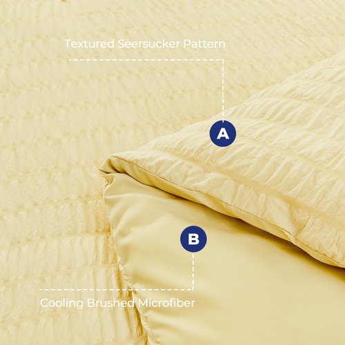 HYMOKEGE Yellow Queen Comforter Set Seersucker 7 Pieces, All Season Luxury Bed in a Bag Queen for Bedroom, Bedding Set with Comforter, Sheets, Pillowcases & Shams