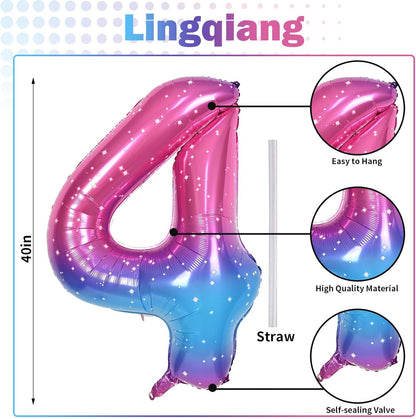 Skiennix Gradient Rainbow Balloons - 40 Inch Large Self-Inflating Foil Number Set 0-9 for Birthday Parties