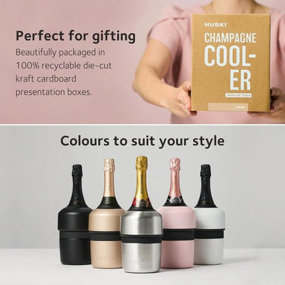 Huski Champagne Chiller | NEW | Award-Winning Iceless Design with Detachable Bottle Stopper | Keeps Wine Cold up to 6 Hours | Fits most 750ml Champagne, Prosecco & Sparkling Wine Bottles (Stainless)