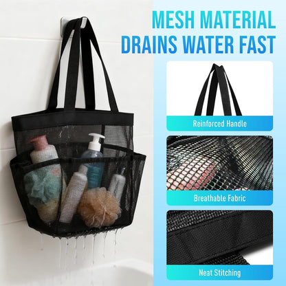 Skiennix Mesh Shower Caddy - Portable Tote Bag with 8 Pockets for Dorm, Gym, Beach & Camping | Rose Red