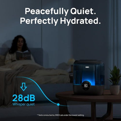DREO Smart Humidifier - 6L Top Fill Cool Mist for Large Rooms | 60-Hour Runtime, Quiet & Night Light, Black