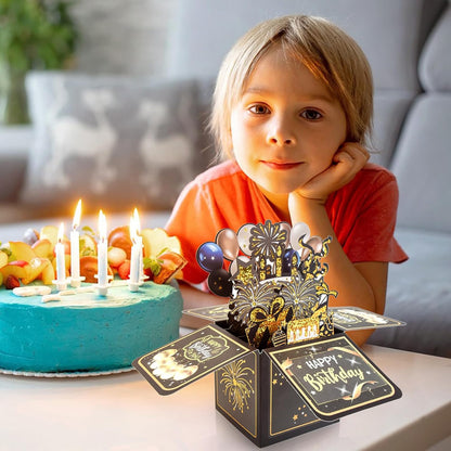 Surprise Pop Up Birthday Cards - Unique 3D Handmade Greeting Card for Adults & Kids | Black