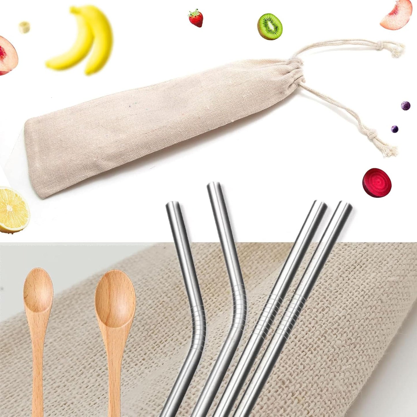Saihisday Portable Cotton & Linen Pouch Bags - 20 Pcs Reusable Drawstring Cases for Straws & Cutlery