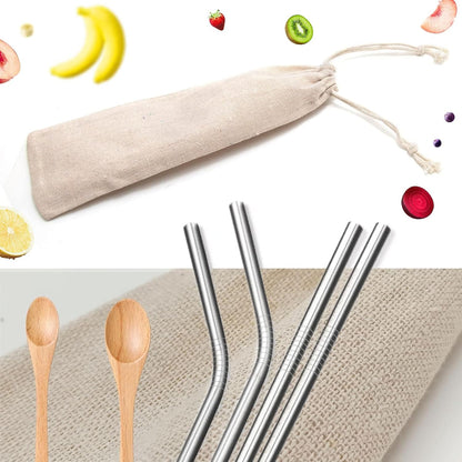 Saihisday Portable Cotton & Linen Pouch Bags - 20 Pcs Reusable Drawstring Cases for Straws & Cutlery