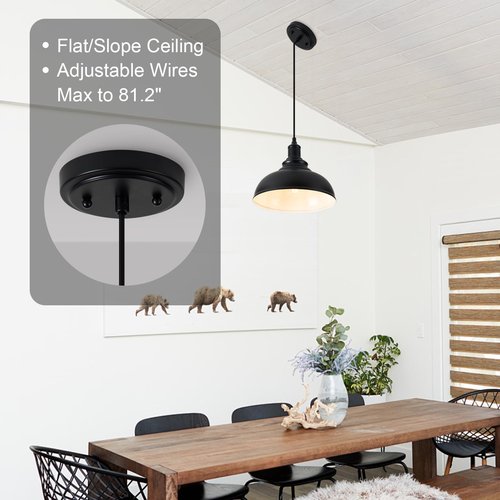 ALAISLYC 3-Pack Black Farmhouse Pendant Light Adjustable Pendant Lighting for Kitchen Island Industrial Hanging Barn Pendant Lights Over Island Sink Light Fixtures