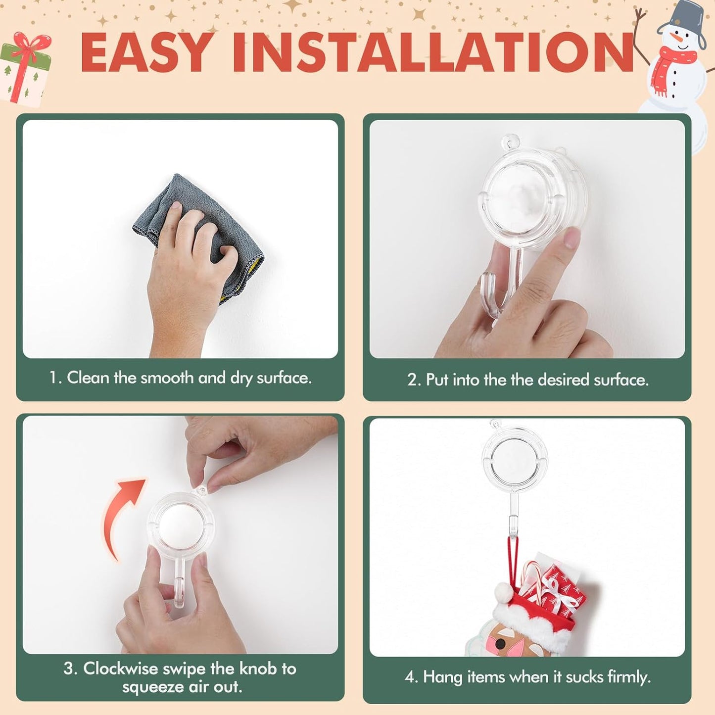 VIS'V Wreath Hanger - Heavy Duty Twist Lock Suction Cup Hooks | 22 LB Capacity, Clear, 2 Pack