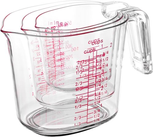 Clear Plastic Measuring Cups Set by [Brand Name] - 3-Piece Nesting Design with Spout | 1, 2, 4 Cup for Baking & Cooking