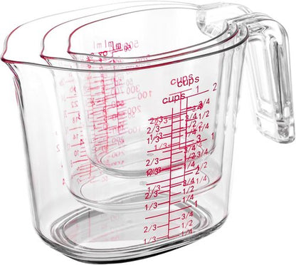 Clear Plastic Measuring Cups Set by [Brand Name] - 3-Piece Nesting Design with Spout | 1, 2, 4 Cup for Baking & Cooking