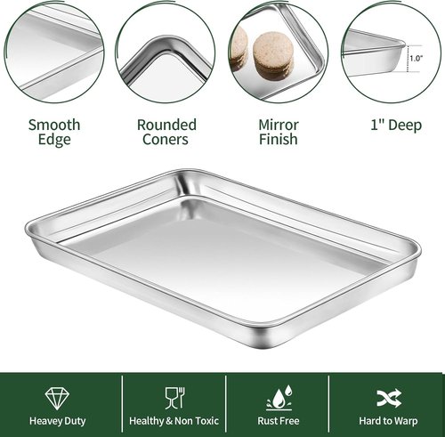 CEKEE Baking Sheet Set - 4PCS Stainless Steel Cookie Sheets with Cooling Rack | Non-Toxic & Easy Clean, 18 x 12 x 1 Inch