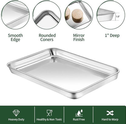 CEKEE Baking Sheet Set - 4PCS Stainless Steel Cookie Sheets with Cooling Rack | Non-Toxic & Easy Clean, 18 x 12 x 1 Inch
