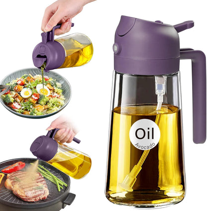 YARRAMATE Glass Olive Oil Sprayer - 16oz Premium Food Grade Dispenser with Portion Control | Purple