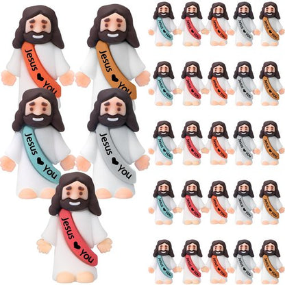 Bememo 50 Pcs Mini Jesus Figures Jesus Loves You Christ Toys Little Christ Figures to Hide and Seek Sunday School Religious Party Favors Gift(Bohemian Color)